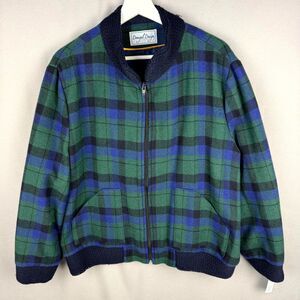 Donegal Design Bomber Jacket Womens XL Wool Green Blue Plaid Zip Knitted Ireland